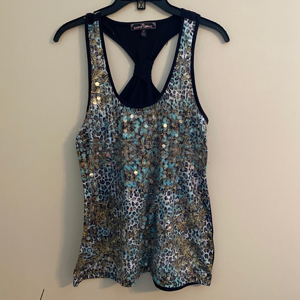 Teal paisley sequin tank top